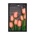 POSTER ORANGE TULIPS ON A WOODEN BACKGROUND - FLOWERS - POSTERS