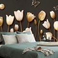 WALLPAPER TULIPS WITH A GOLD THEME - ABSTRACT WALLPAPERS - WALLPAPERS