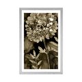 POSTER MIT PASSEPARTOUT WUNDERSCHÖNE BLUMEN IN SEPIA - SCHWARZ-WEISS - POSTER