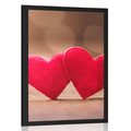 AFFICHE COEURS ROUGES SUR UNE TEXTURE EN BOIS - AMOUR - AFFICHES