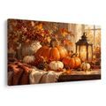QUADRO SU TELA – ZUCCHE AUTUNNALI E LANTERNA CALDA - QUADRI HALLOWEEN E HORROR - STAMPE E QUADRI