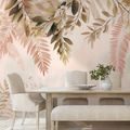 PAPIER PEINT AUTOCOLLANT – FEUILLES ROSES ET BEIGES DÉLICATES - PAPIER PEINT FEUILLES - PAPIERS PEINTS PANORAMIQUES