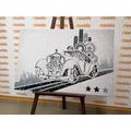 CANVAS PRINT BLACK AND WHITE CAR WITH A VINTAGE BACKGROUND - BLACK AND WHITE PICTURES - PICTURES