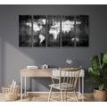 5-PIECE CANVAS PRINT WORLD ON THE MAP IN BLACK AND WHITE - PICTURES OF MAPS - PICTURES