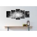 5-PIECE CANVAS PRINT MANDALA WITH A GALAXY BACKGROUND IN BLACK AND WHITE - BLACK AND WHITE PICTURES - PICTURES