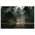 TABLEAU SUR TOILE – FORÊT BRUMEUSE AU BORD DU LAC - TABLEAUX FORÊT - TABLEAUX