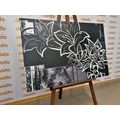 CANVAS PRINT FLORAL ILLUSTRATION IN BLACK AND WHITE - BLACK AND WHITE PICTURES - PICTURES