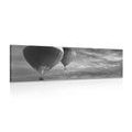 CANVAS PRINT HOT AIR BALLOON FLIGHT OVER THE MOUNTAINS IN BLACK AND WHITE - BLACK AND WHITE PICTURES{% if product.category.pathNames[0] != product.category.name %} - PICTURES{% endif %}