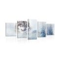 5-PIECE CANVAS PRINT WOLF IN A SNOWY LANDSCAPE - PICTURES OF ANIMALS{% if product.category.pathNames[0] != product.category.name %} - PICTURES{% endif %}