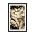 POSTER MIT PASSEPARTOUT IMPRESSIONISTISCHE WELT DER BLUMEN IN SEPIA - SCHWARZ-WEISS - POSTER