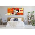 5-PIECE CANVAS PRINT ORANGE FLORAL ABSTRACTION - PICTURES FLOWERS - PICTURES