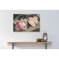 WANDBILD ROSE UND HERZ IN JUTE - VINTAGE- UND RETRO-BILDER - BILDER