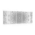 5-PIECE CANVAS PRINT ABSTRACT FLORAL MANDALA IN BLACK AND WHITE - BLACK AND WHITE PICTURES - PICTURES