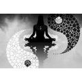 CANVAS PRINT YIN AND YANG YOGA IN BLACK AND WHITE - BLACK AND WHITE PICTURES - PICTURES