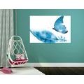 CANVAS PRINT FEATHER WITH A BUTTERFLY IN BLUE DESIGN - STILL LIFE PICTURES - PICTURES