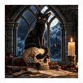 WANDBILD NÄCHTLICHE KATZE MIT KERZEN - HALLOWEEN- UND HORROR-BILDER - BILDER
