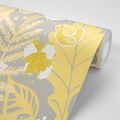 WALLPAPER FOLKLORE THEME IN GRAY-YELLOW DESIGN - WALLPAPERS VINTAGE AND RETRO - WALLPAPERS