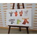 CANVAS PRINT FULL OF ANIMALS WITH INDIAN FEATHERS - CHILDRENS PICTURES - PICTURES