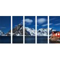 5-PIECE CANVAS PRINT NIGHT LANDSCAPE IN NORWAY - PICTURES OF NATURE AND LANDSCAPE - PICTURES