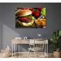 WANDBILD HAMBURGER MIT POMMES FRITES - BILDER VON ESSEN UND GETRÄNKEN - BILDER