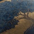 WANDBILD BLAUER LEBENSBAUM AUF GOLDENEM HINTERGRUND - BILDER BÄUME DES LEBENS - BILDER
