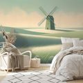 SELBSTKLEBENDE FOTOTAPETE LANDSCHAFT MIT WINDMÜHLE - TAPETEN FELDER UND WIESEN - TAPETEN