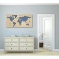 CANVAS PRINT WORLD MAP WITH A COMPASS IN RETRO STYLE - PICTURES OF MAPS - PICTURES