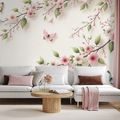 SAMOLEPÍCÍ FOTOTAPETA JEMNÉ RŮŽOVÉ KVĚTY A MOTÝLI - TAPETY KVĚTINY - TAPETY