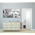 CANVAS PRINT ORCHID ON A CANVAS IN BLACK AND WHITE - BLACK AND WHITE PICTURES - PICTURES