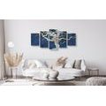 5-PIECE CANVAS PRINT ABSTRACT TREE ON WOOD WITH A BLUE CONTRAST - PICTURES OF TREES AND LEAVES - PICTURES