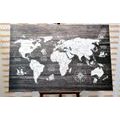 DECORATIVE PINBOARD BLACK AND WHITE MAP ON WOOD - PICTURES ON CORK - PICTURES