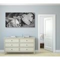 WANDBILD ROSE UND HERZ IM VINTAGE-DESIGN IN SCHWARZ-WEISS - SCHWARZ-WEISSE BILDER - BILDER