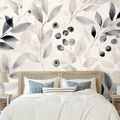 SAMOLEPIACA TAPETA ČIERNOBIELE AKVARELOVÉ LISTY A BOBULE - TAPETY LISTY - TAPETY