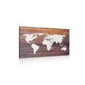 CANVAS PRINT WORLD MAP WITH A WOODEN BACKGROUND - PICTURES OF MAPS - PICTURES
