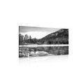 CANVAS PRINT A LAKE IN BEAUTIFUL NATURE IN BLACK AND WHITE - BLACK AND WHITE PICTURES - PICTURES