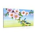 CANVAS PRINT TITMOUSES AND BLOOMING FLOWERS - VINTAGE AND RETRO PICTURES - PICTURES