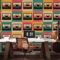SAMOLEPILNA TAPETA RETRO KASETE V VINTAGE SLOGU - GLASBENE FOTOTAPETE - TAPETE