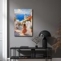TABLEAU SUR TOILE – CHEMIN FLEURI VERS LA CÔTE - TABLEAUX DE LA MER ET DE LA PLAGE - TABLEAUX