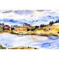 CANVAS PRINT VILLAGE BY THE RIVER - PICTURES OF NATURE AND LANDSCAPE - PICTURES