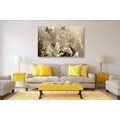 CANVAS PRINT MODERN PAINTED PEONIES IN SEPIA DESIGN - BLACK AND WHITE PICTURES - PICTURES