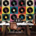 SAMOLEPILNA TAPETA RETRO VINILNE PLOŠČE NA BARVNEM OZADJU - GLASBENE FOTOTAPETE - TAPETE