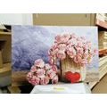 WANDBILD BLUMENSTRAUSS AUS ROSA NELKEN IM KORB - BILDER BLUMEN - BILDER