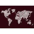 CANVAS PRINT HATCHED MAP OF THE WORLD ON A BURGUNDY BACKGROUND - PICTURES OF MAPS - PICTURES