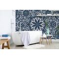 SELF ADHESIVE WALLPAPER WHITE MANDALA ON A BLUE BACKGROUND - SELF-ADHESIVE WALLPAPERS - WALLPAPERS