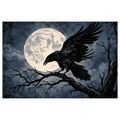 QUADRO SU TELA – CORVO AL CHIARO DI LUNA - QUADRI HALLOWEEN E HORROR - STAMPE E QUADRI
