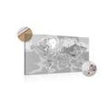 DECORATIVE PINBOARD CLASSIC WORLD MAP IN BLACK AND WHITE - PICTURES ON CORK - PICTURES