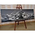 CANVAS PRINT BEAUTIFUL MOUNTAIN PEAK IN BLACK AND WHITE - BLACK AND WHITE PICTURES - PICTURES