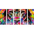 5-PIECE CANVAS PRINT COLORFUL LION HEAD - POP ART PICTURES - PICTURES