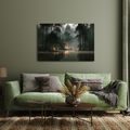 TABLEAU SUR TOILE – FORÊT BRUMEUSE AU BORD DU LAC - TABLEAUX FORÊT - TABLEAUX