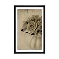 POSTER MIT PASSEPARTOUT ROSEN IN DER VASE IN SEPIA - SCHWARZ-WEISS - POSTER